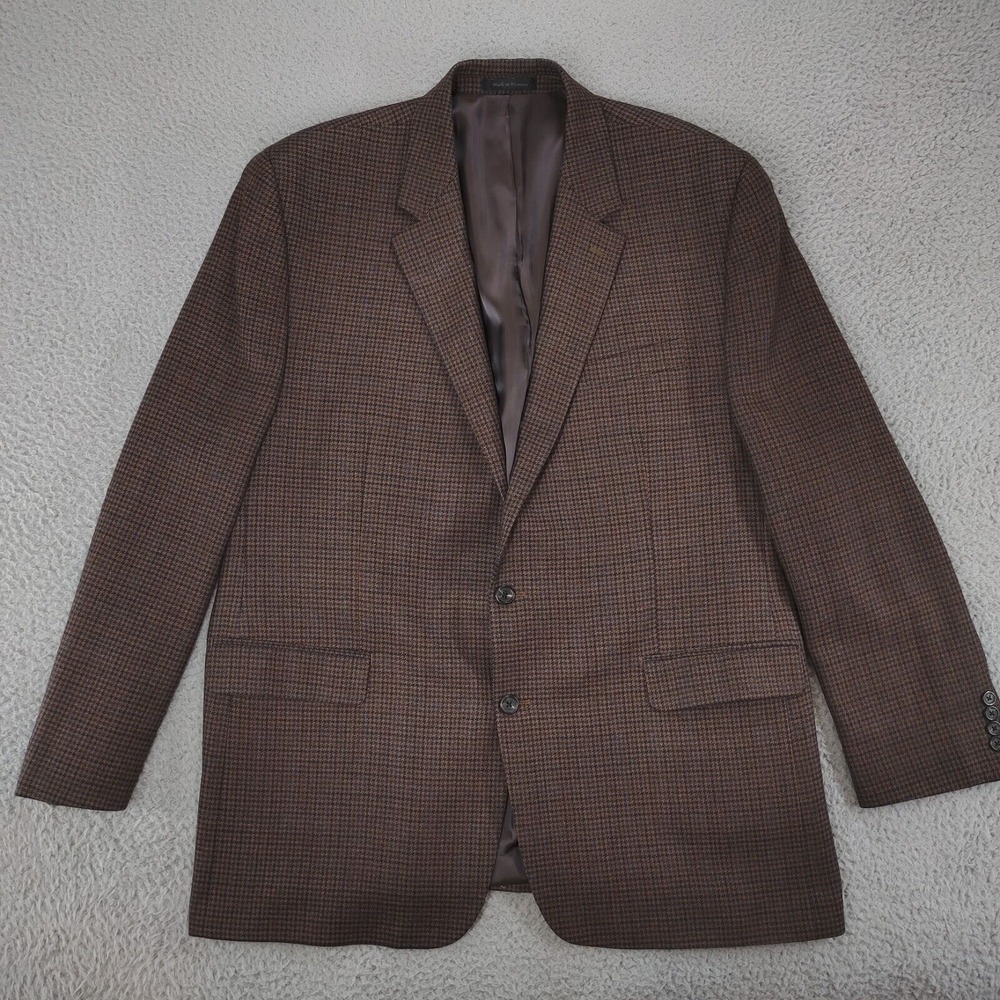 Chaps Blazer Jacket Men 48R Brown Houndstooth Wool Tweed 2 Button Single Breast